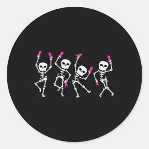 Roze lint Borstkanker Bewustzijn Skelet Dansen Ronde Sticker