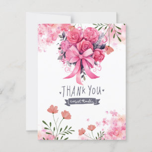 Roze Lint Borstkankerbewustzijn met Bloemen Briefkaart