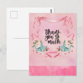 Roze Lint Borstkankerbewustzijn met Bloemen Briefkaart (Voorkant / Achterkant)