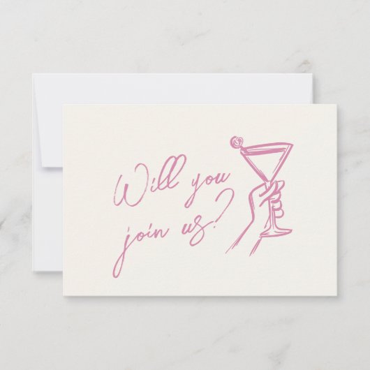 Roze Lint Bow Coquette Stijlvolle Trendy Wedding RSVP Kaartje (Voorkant)