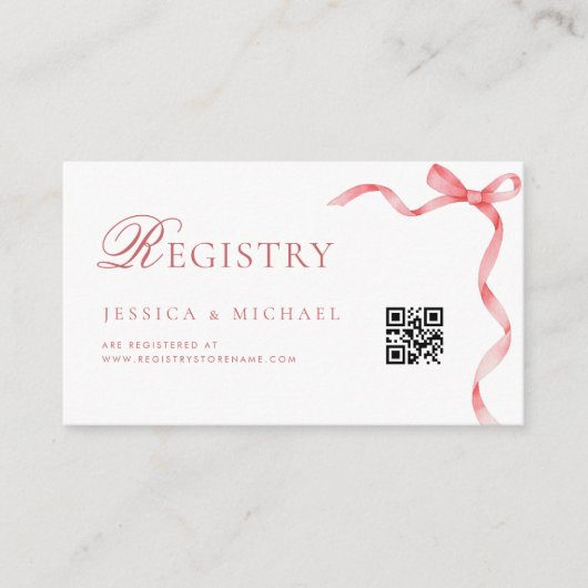 Roze Lint Bow QR Code Vrijgezellenfeest Registry Informatiekaartje (Voorkant)