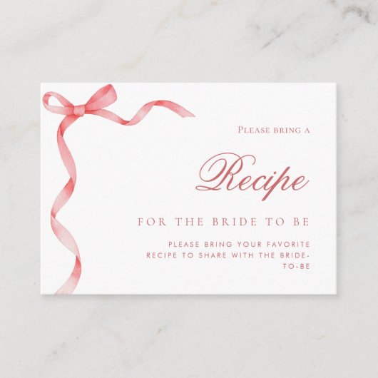Roze Lint Bow Vrijgezellenfeest Recept Aanvraag Informatiekaartje (Voorkant)