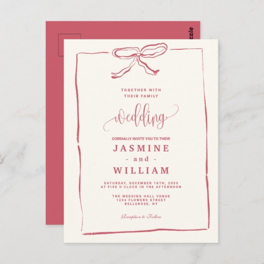 Roze lint bruiloft uitnodiging (Voorkant / Achterkant)