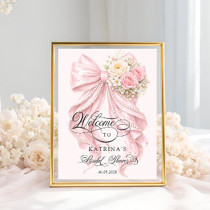Roze Lint Bruiloftsborrel Welkom Poster