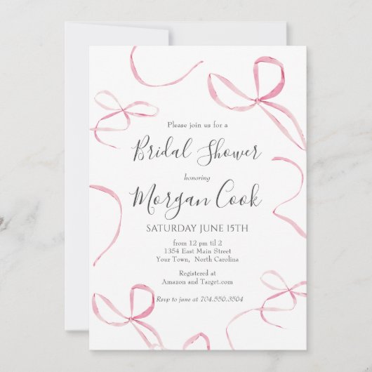 Roze lint Bruiloftsuitnodiging, De knoop doorgehak Kaart (Voorkant)