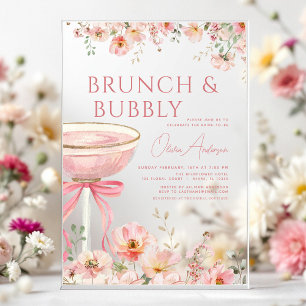 Roze lint brunch en bubbelende champagne bruidsdou acryl uitnodigingen