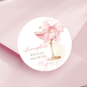Roze lint Brunch en bubbels Bruidsuitnodiging Stic Ronde Sticker