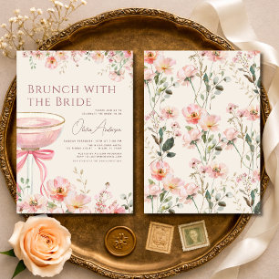 Roze lint brunch met de bruid bruiloft feest kaart