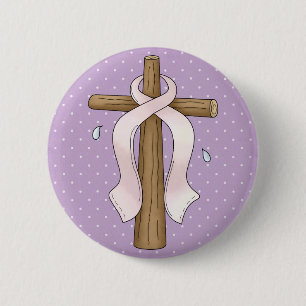 Roze lint Christelijk dwarsontwerp Ronde Button 5,7 Cm