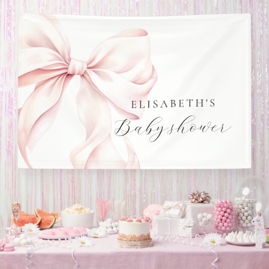 Roze lint Coquette babyshower achtergrond Spandoek (Feest)
