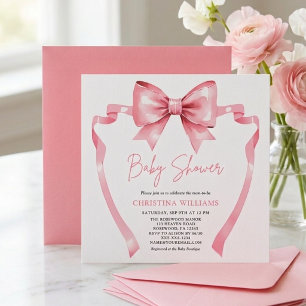 Roze lint Coquette babyshower uitnodiging