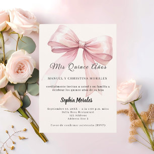 Roze lint crèmekleurige elegante Quinceanera Kaart