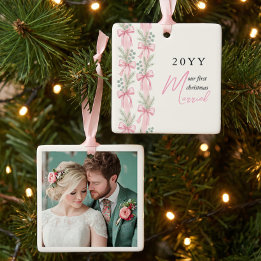 Roze lint dennenboom lint eerste kerst getrouwd fo keramisch ornament