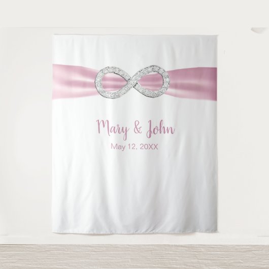 Roze Lint Diamanten Oneindig Trouw Achterwand Wandkleed (Voorkant)