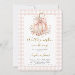 Roze lint een kleine pompoen baby shower meisje kaart