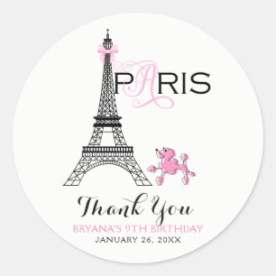 Roze Lint Eiffeltoren Parijs Frankrijk Poodle Fees Ronde Sticker