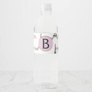 Roze Lint Eiffeltoren Parijs Frankrijk Poodle Fees Waterfles Etiket