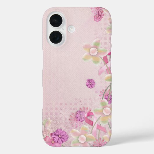 Roze lint en bloemen Case-Mate iPhone case (Achterkant)