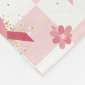 Roze lint en bloemen geruit fleece deken (Hoek)