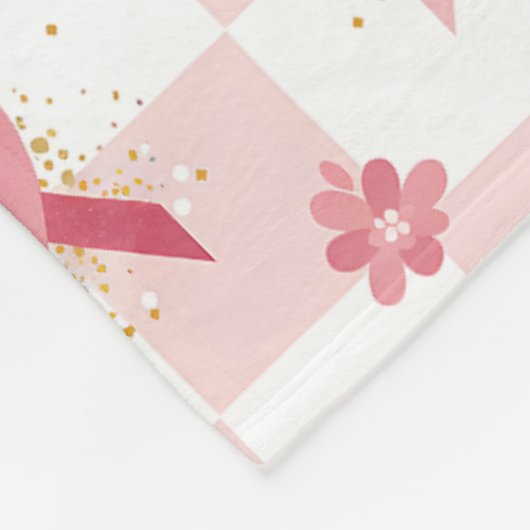 Roze lint en bloemen geruit fleece deken (Hoek)