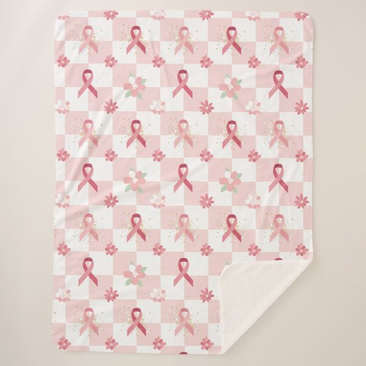 Roze lint en bloemen geruit sherpa deken (Voorkant)