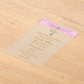 Roze lint en gouden kruisdoop acryl uitnodigingen (Laagn)