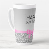Roze lint en grijs glitter verjaardag latte mok (Linkerhoek)