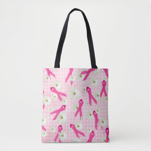 roze lint en zeeduivel op gingham tote bag (Voorkant)