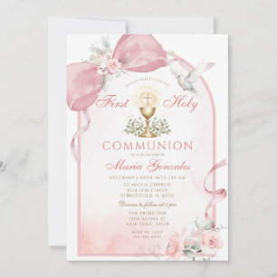 Roze Lint Eucharistieduif Meisje Eerste Heilige Co Kaart