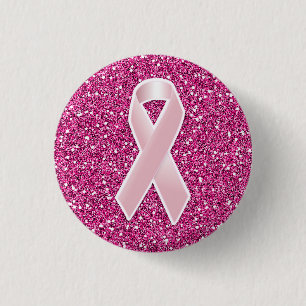 Roze lint & faux glitter ronde button 3,2 cm