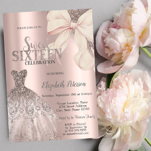 Roze lint glinster jurk roze goud sweet 16 kaart