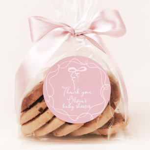 Roze lint golvend frame elegante meisjes douche da ronde sticker