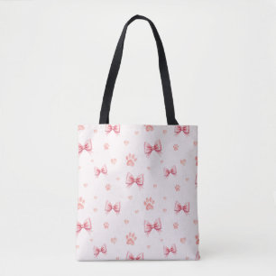 Roze lint, hart & poot print patroon - Zacht roze Draagtas