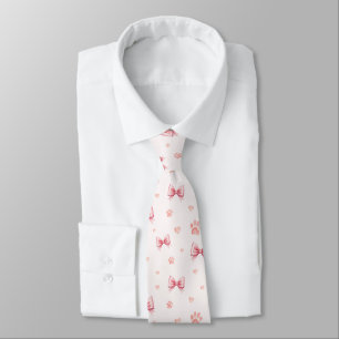 Roze lint, hart & poot print patroon - Zacht roze Stropdas