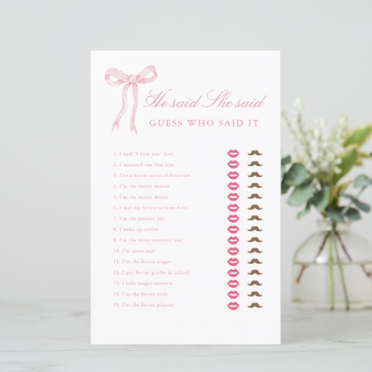 Roze Lint Hij Zei Zij Zei Bruidsfeest Spel (Staand voorkant)
