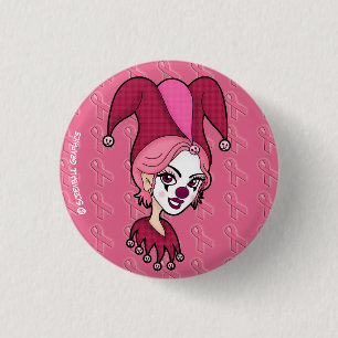 Roze Lint Jester Knop (Klein) Ronde Button 3,2 Cm
