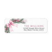 Roze lint kerst retouradreslabels etiket (Voorkant)