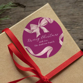 Roze Lint Kerstmis Ronde Sticker