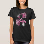 Roze Lint Kruis Zonnebloem Borstkanker Geloof T-shirt (Voorkant)