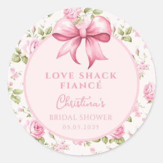 Roze Lint Love Shack Verloofde Bruidsmeisjesfeest Ronde Sticker (Voorkant)