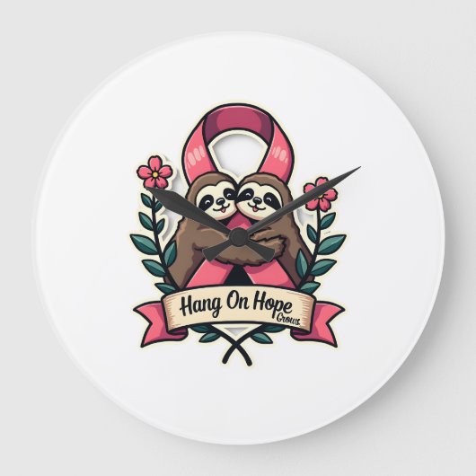 Roze Lint Luiaard Steun Vintage Bewustzijn Kunst Grote Klok (Voorkant)