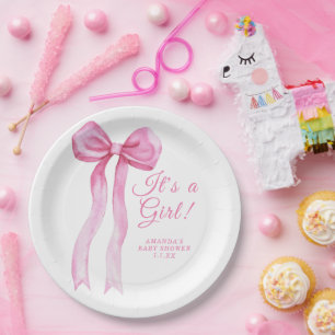 Roze lint meisje baby shower papieren bordje