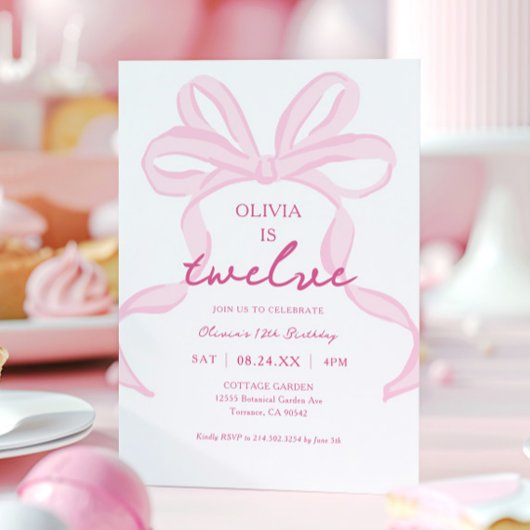 Roze lint meisjesachtig coquet meisjes 12e verjaar kaart