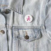 Roze lint met aangepaste tekst zacht ronde button 3,2 cm (In situ)
