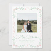 Roze lint mistletoe groen Kerst foto  Feestdagenkaart (Voorkant)
