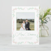 Roze lint mistletoe groen Kerst foto  Feestdagenkaart (Staand voorkant)