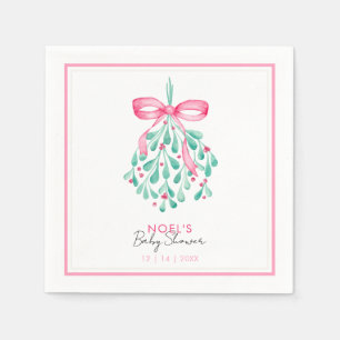 Roze Lint & Mistletoe Waterverf Baby shower Servet