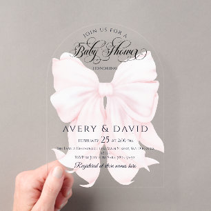 Roze lint moderne elegante baby shower voor meisje acryl uitnodigingen