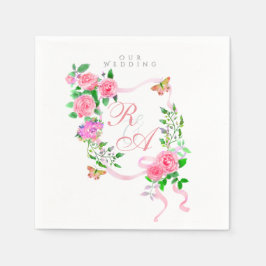 Roze lint monogram bruiloft servet