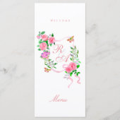 Roze lint monogram trouwmenu menu (Voorkant)
